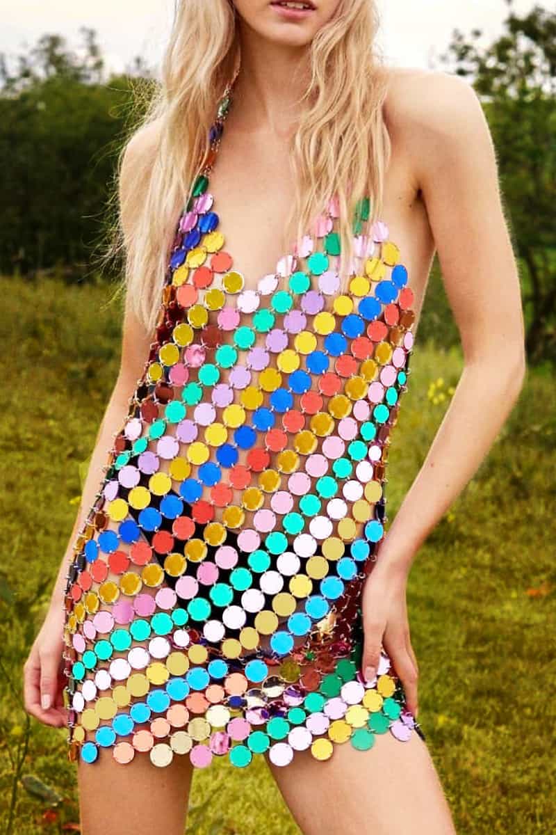 Rainbow Sequin Dress – Rainbow Chainmail Halter Dress