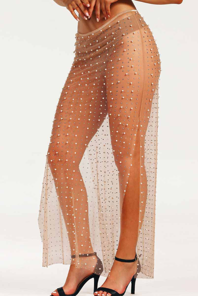 crystal pearl mesh straight max skirt