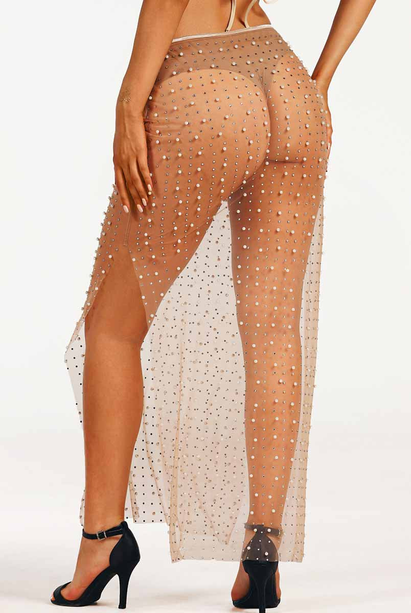rhinestone pearl mesh straight max skirt