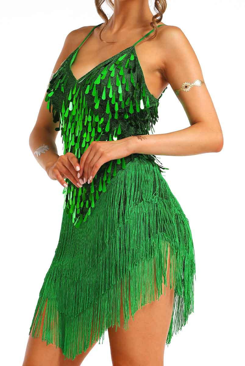 mini green fringe dress