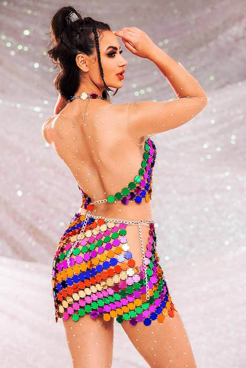 Sequin Rainbow Halter Mini Skirt Set