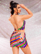 Sequin Rainbow Halter Mini Skirt Set