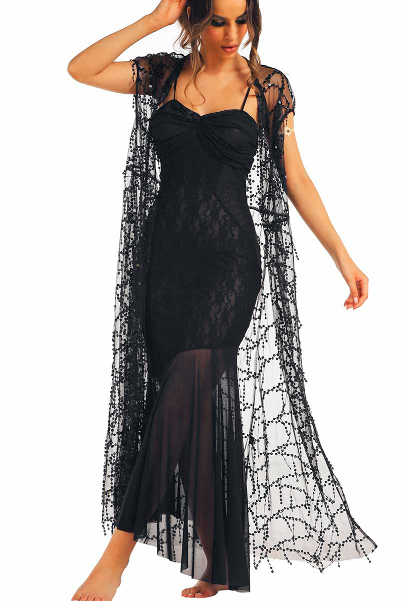 Black lace suspender dress