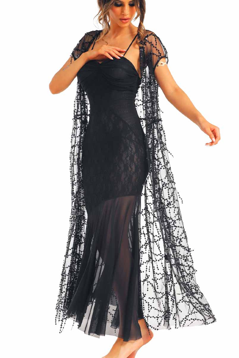 Slim Fit Black Lace Slip Dress