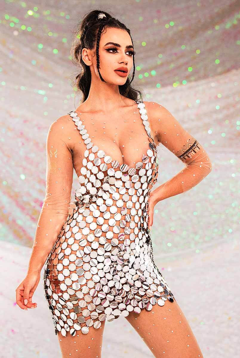 Silver Disc Mini Dress