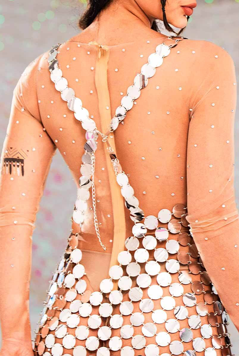 Silver Sparkling Disc Mini Dress
