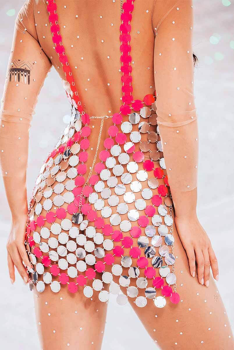 Red & Silver Sequin Mini Dress