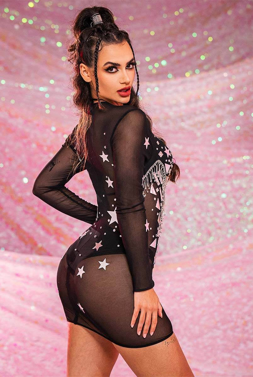 Black Sequin Rhinestone Dress