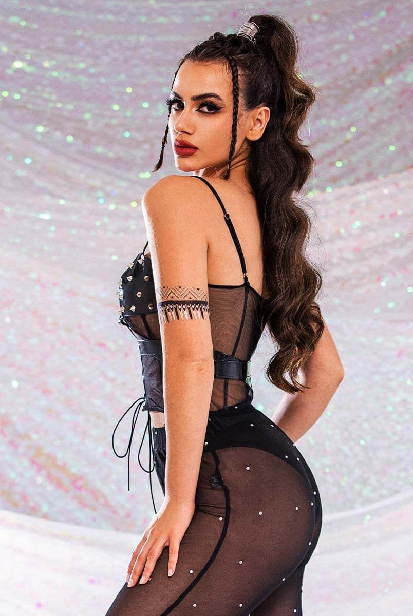 mesh rhinestone pants