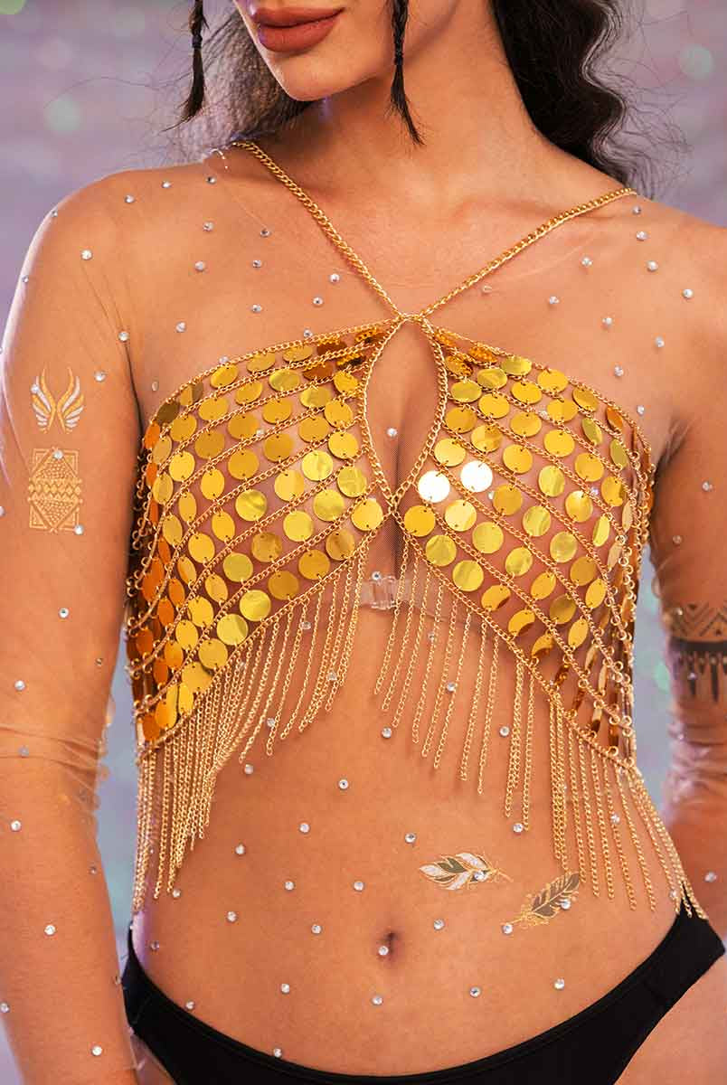 gold sparkly tassel top