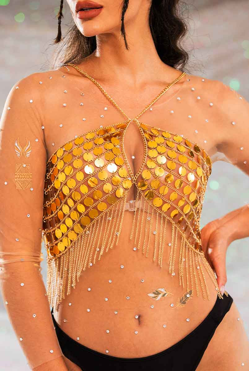 gold sparkly fringe top