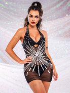 Black Sequin Sheer Mini Dress