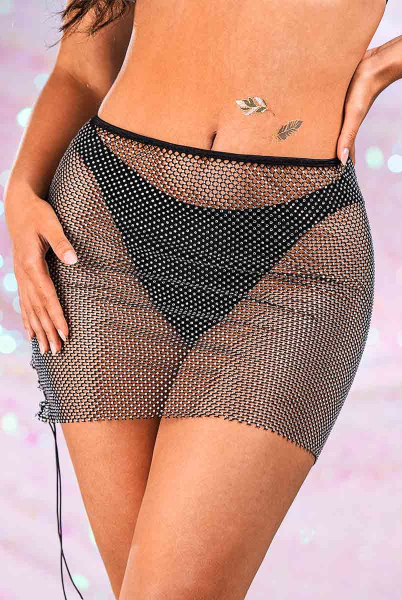 black rhinestone mini skirt
