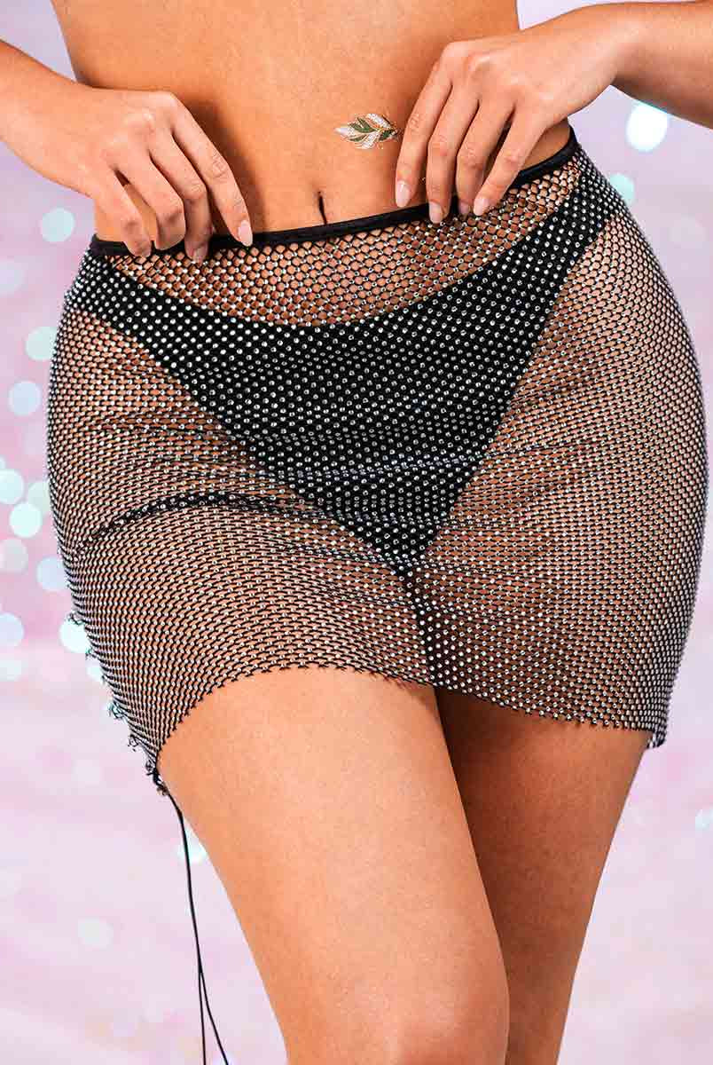 black rhinestone short skirt