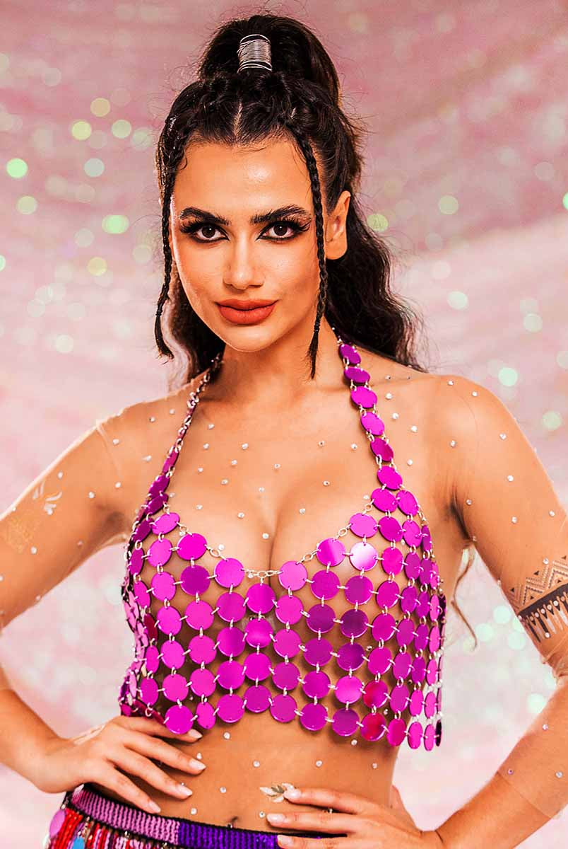 Purple Sequin Tank Top - Chainmail Halter Vest Top