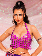 Purple Sequin Tank Top - Chainmail Halter Vest Top