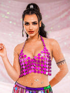 Purple Sequin Halter Tank Top