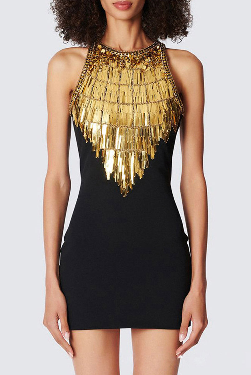 Slim Black Sequin Glitter Mini Dress