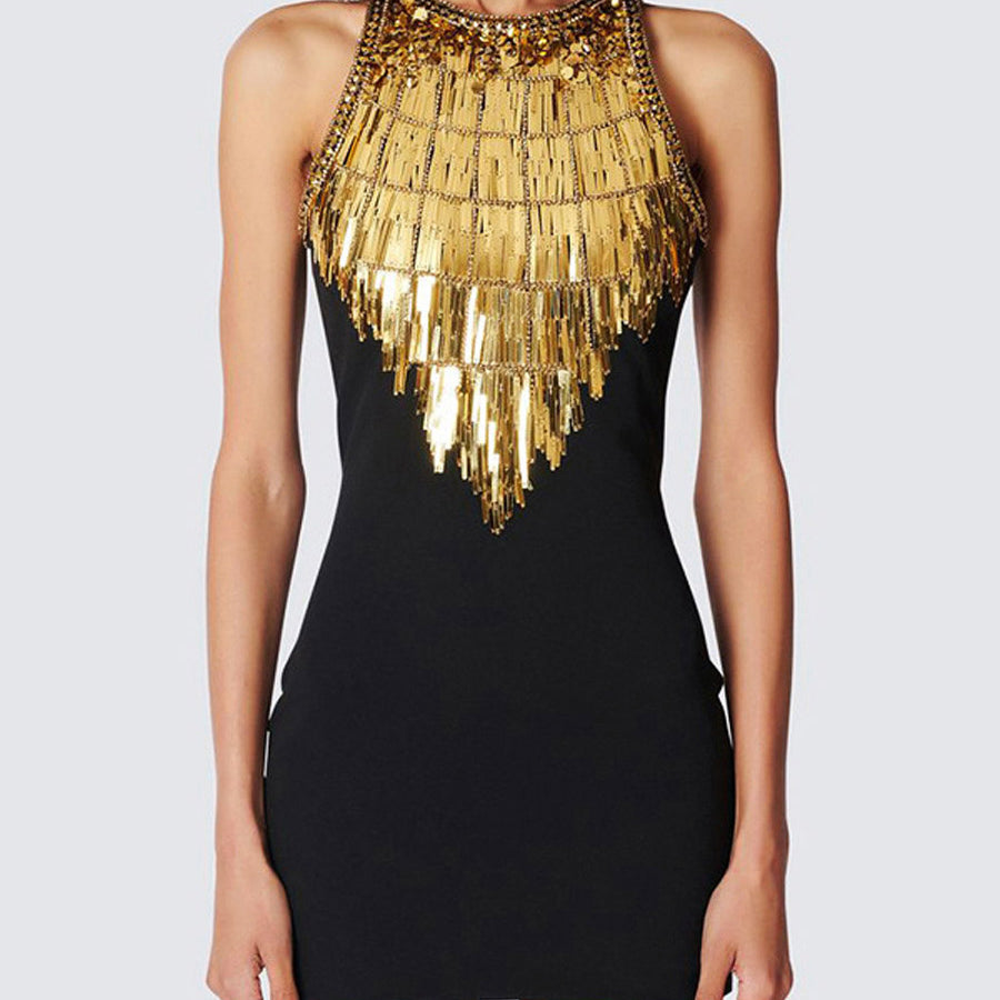 Slim Black Sequin Glitter Mini Dress