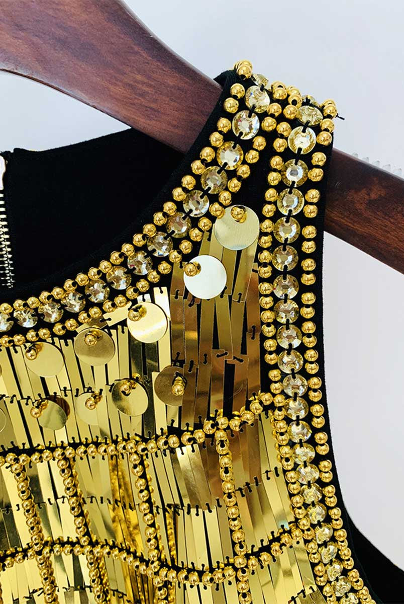 Metallic Black Sequin Mini Dress