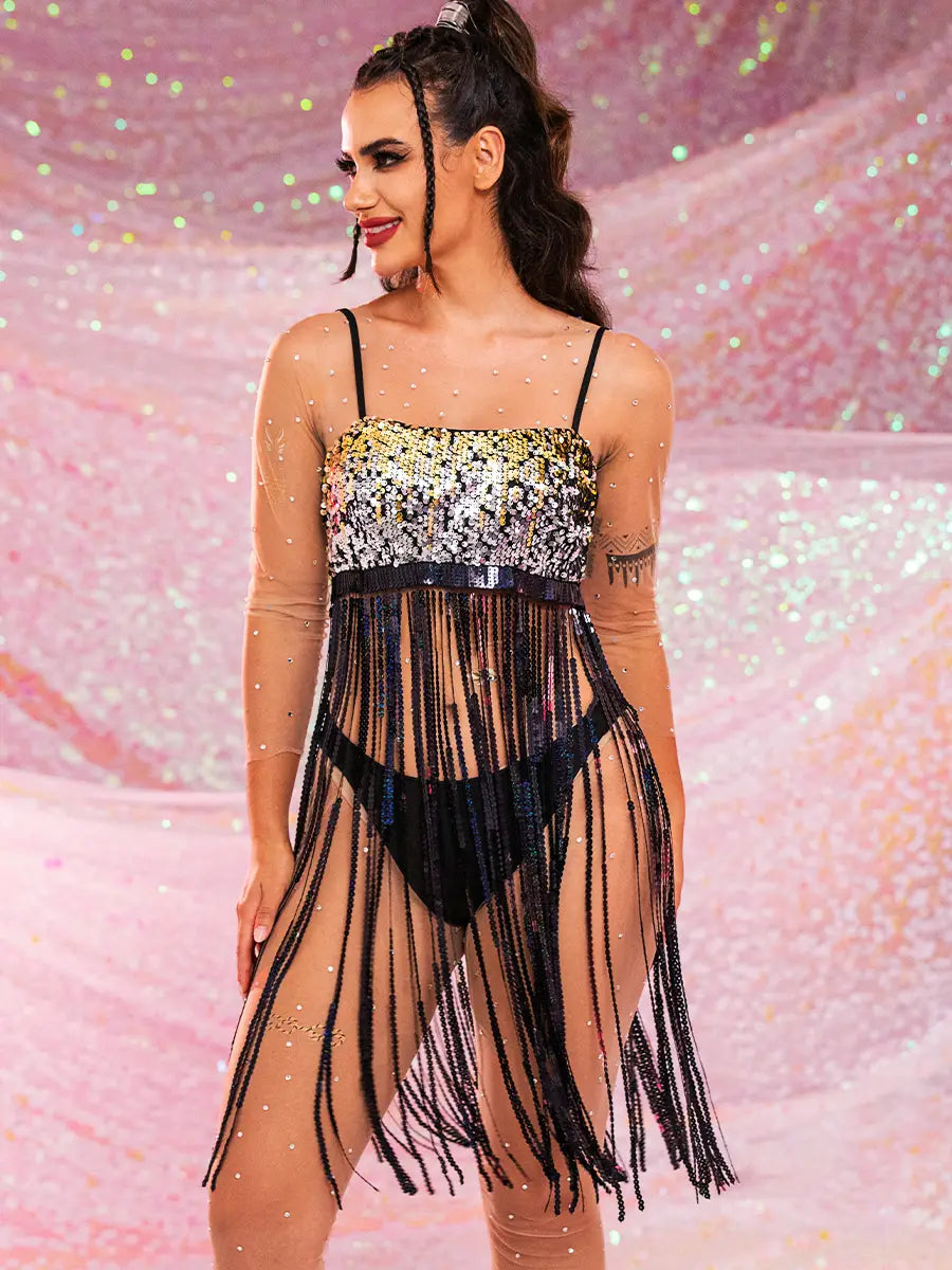 Silver Glitter & Fringe Cami Top