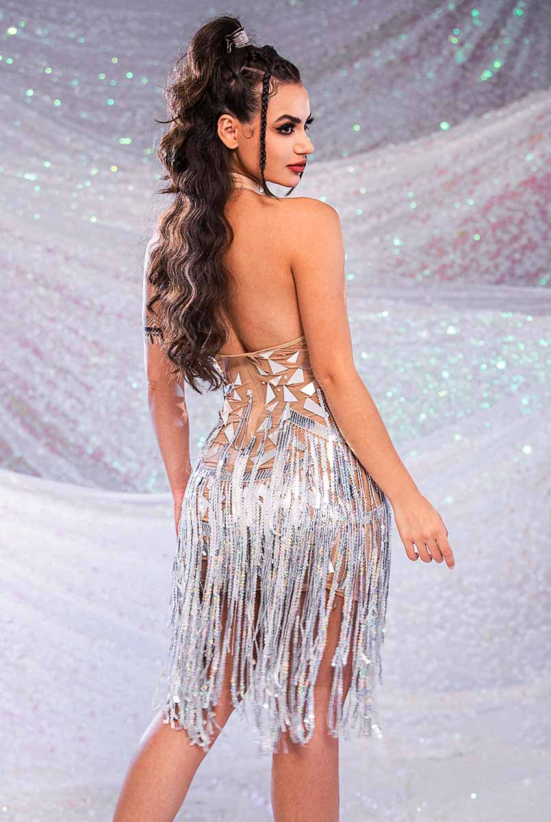 Rhinestone Fringe Mirror Dress
