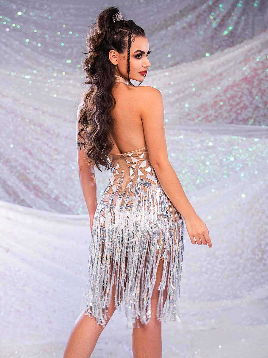 Rhinestone Fringe Mirror Dress