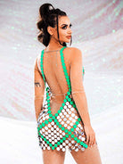 Silver Green Sequin Chainmail Dress