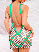 Shiny Silver and Green Sequin Chain Dress