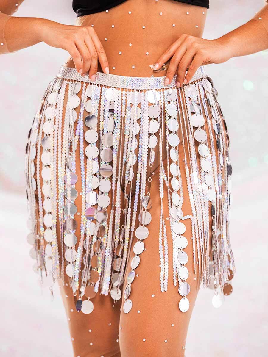 silver fringe skirt