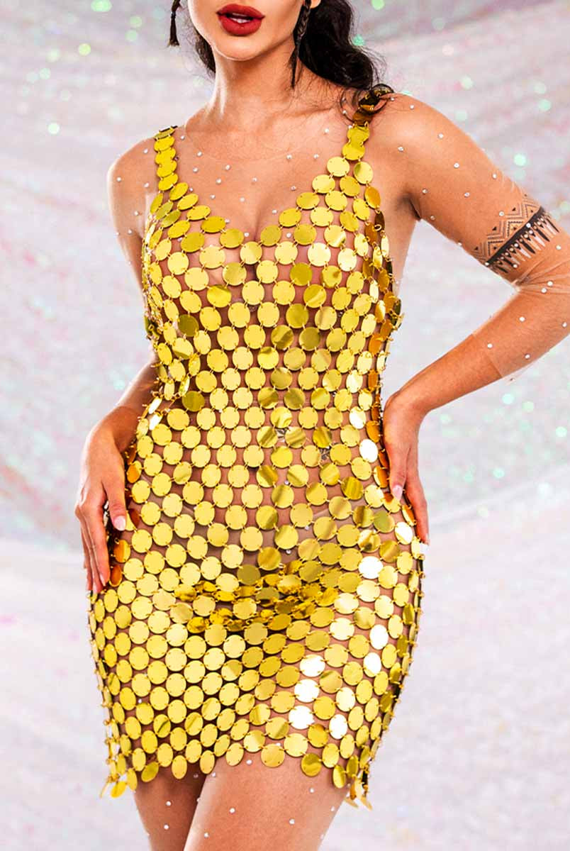gold sequin mini dress