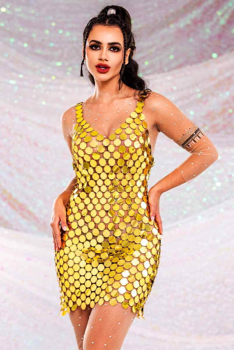 Gold Sequin Short Dress