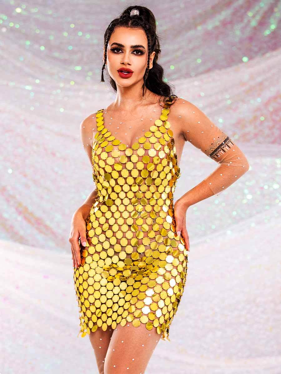 Gold Sequin Short Dress