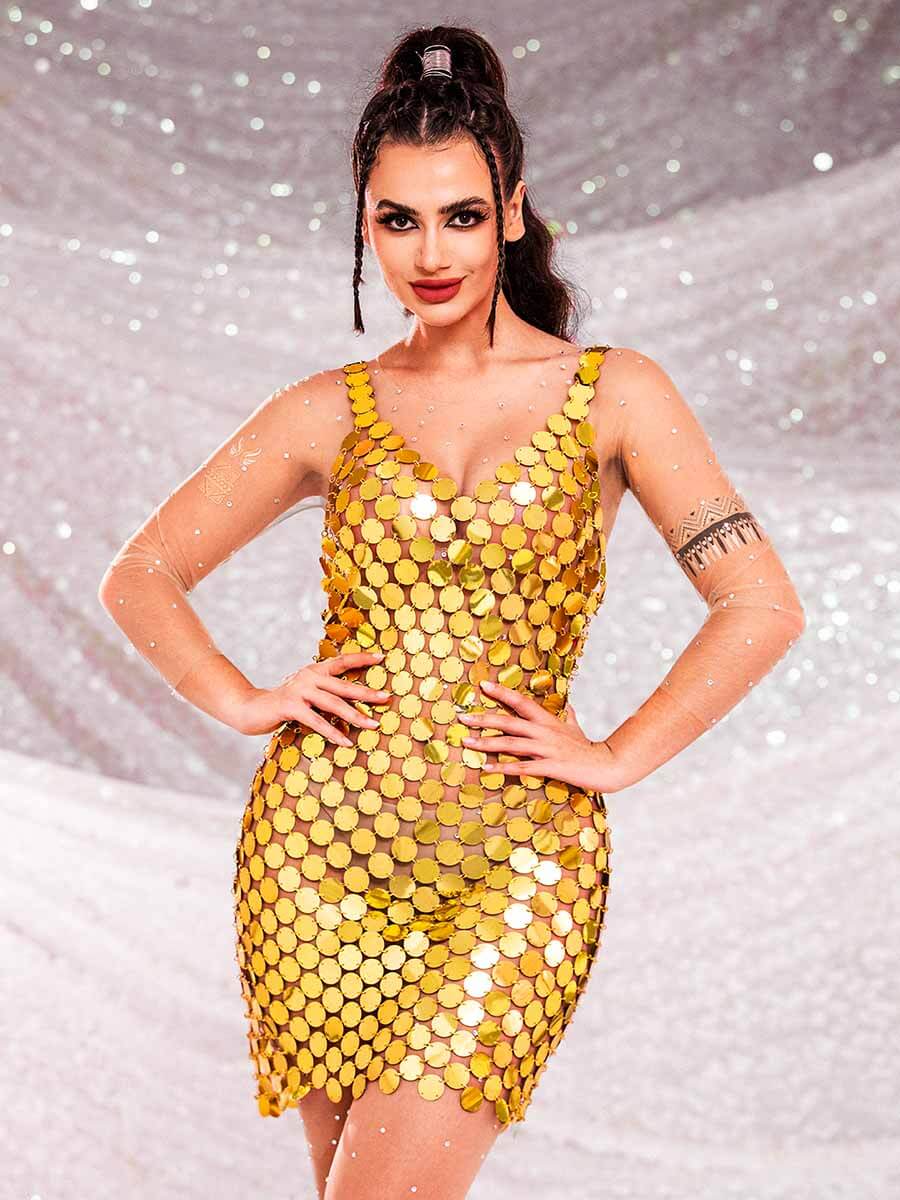 Mini Gold Sequin Dress
