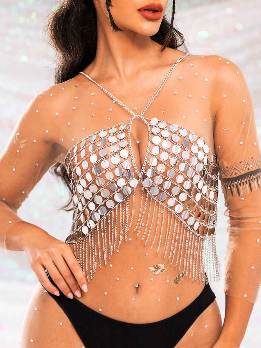 silver tassle top