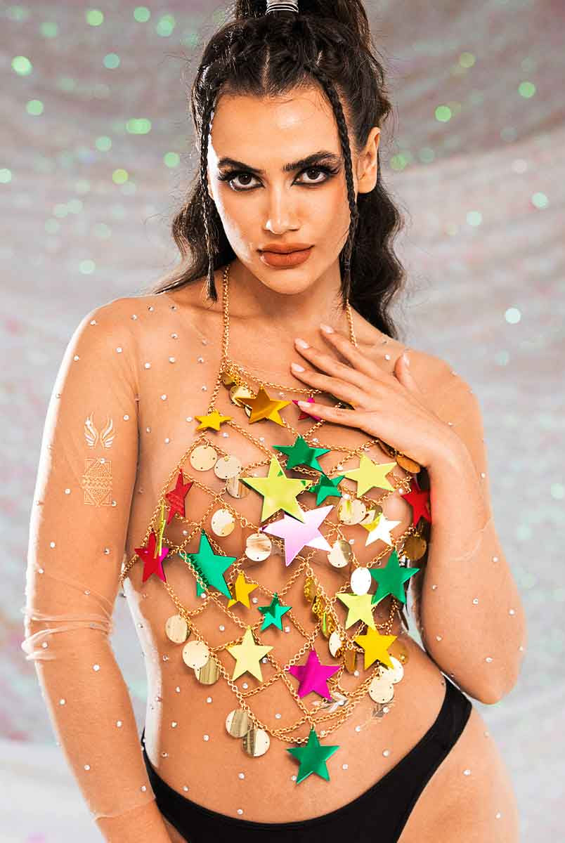 Multicolor star sequin top