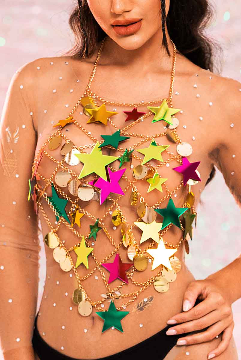 Metal chain star sequin top