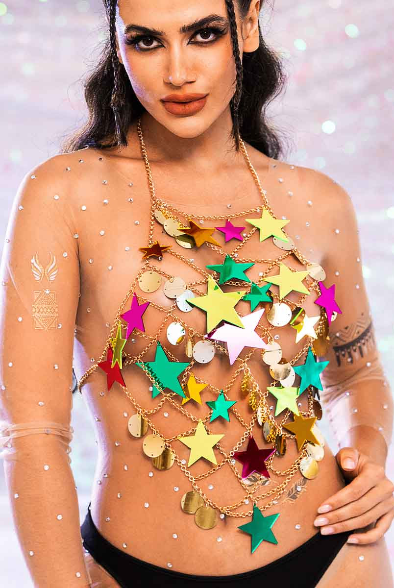 Metal Chain Colorful Star Sequin Top