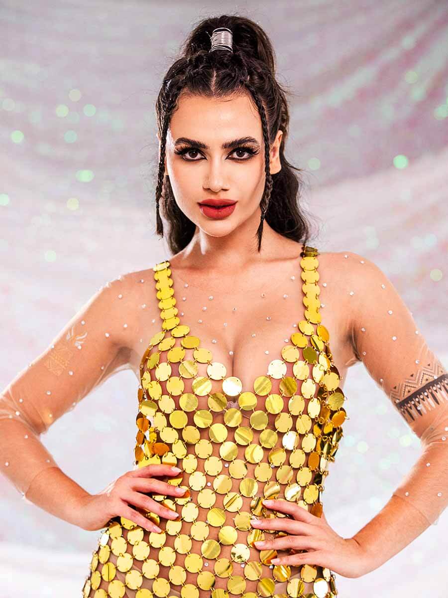 Gold Sequin Midi Dress (Backless)