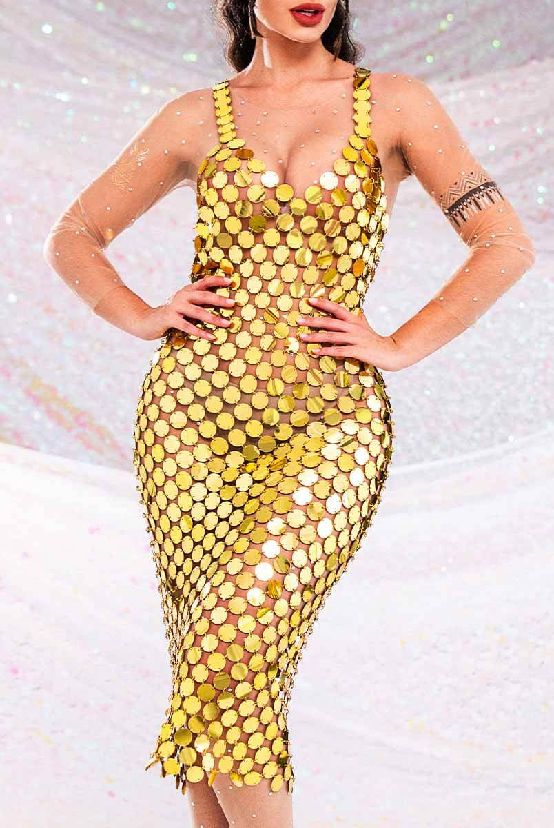 Backless Gold Sequin Dress