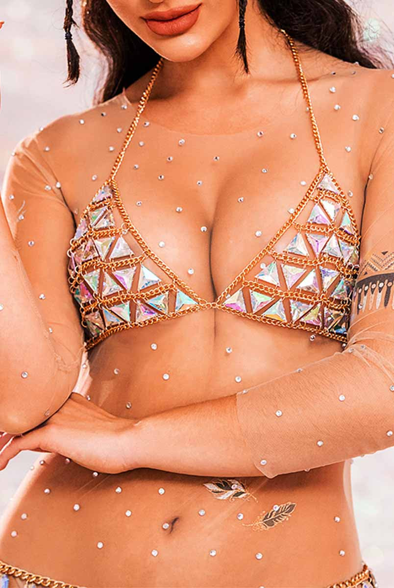 rhinestone chain bra