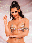 Rhinestone Chain Bra - V-Neck Halter Crystal Bra Top