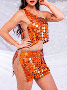 sparkly two piece set - orange sequin top & orange sequin skirt
