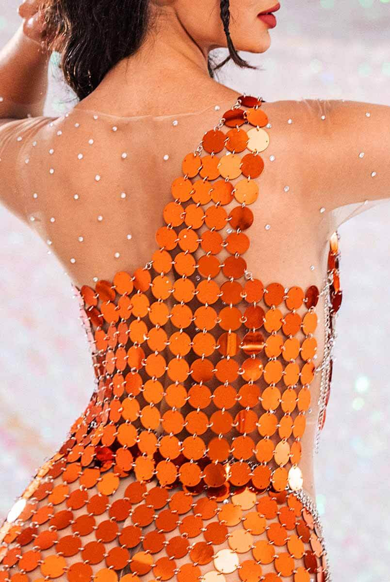 orange sequin top