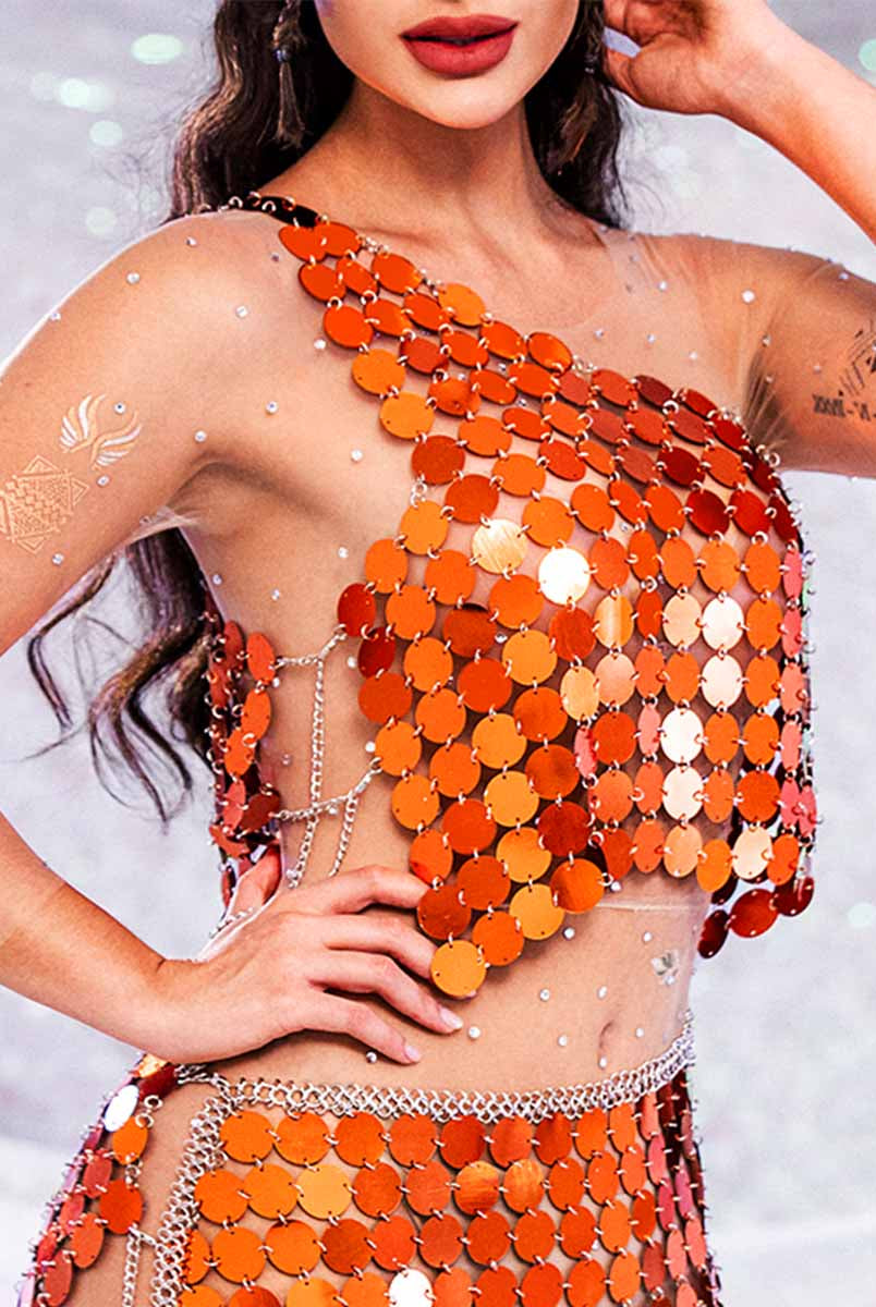 orange sparkly top