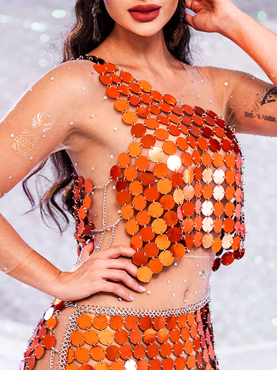 orange sparkly top