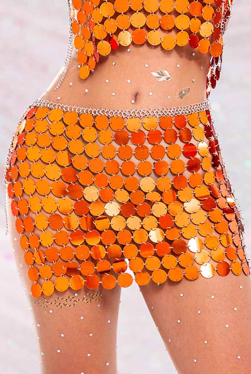 orange sparkly skirt
