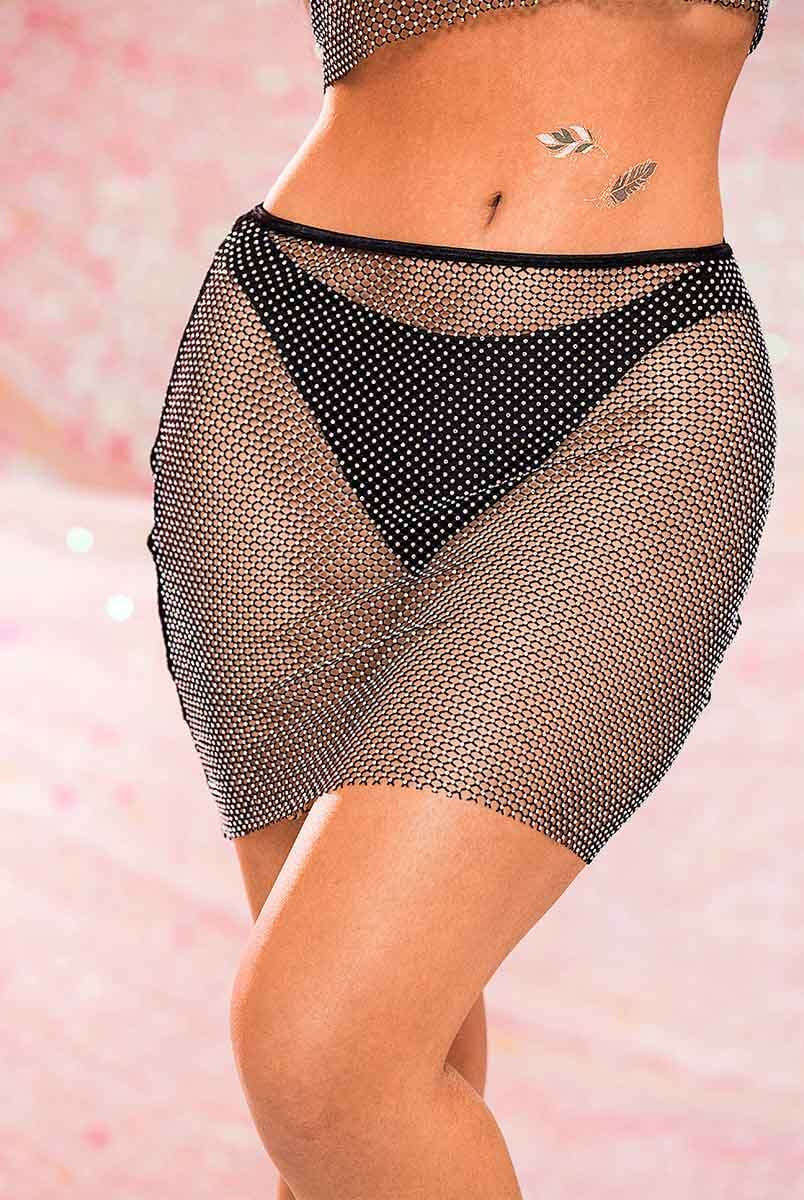 rhinestone mesh two piece set