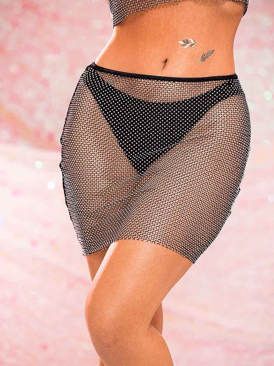 rhinestone mesh two piece set