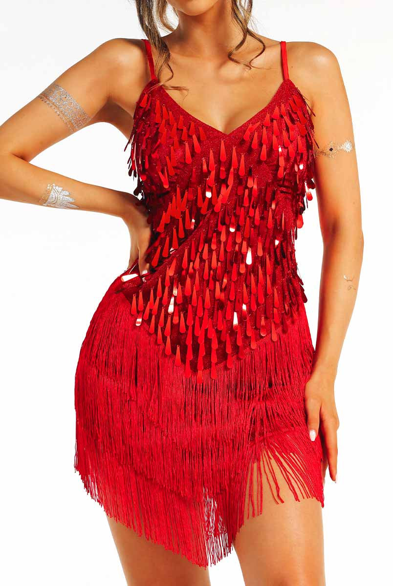Red Sequin Tassel Dress